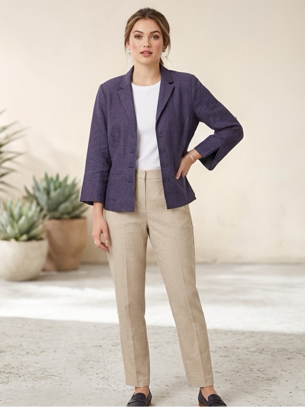 Vintage Norton McNaughton Navy Linen Blend Blazer Women’s 10 90s
